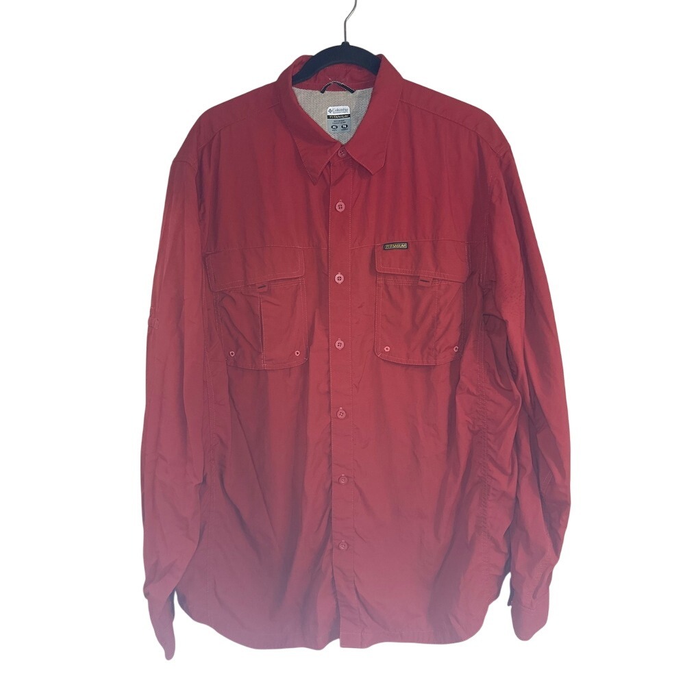 Columbia Titanium Mens‎ Outdoor Red Long Sleeve Button Up Fishing Shirt  XL